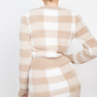 Plaid Button-front Cropped Sweater Cardigan - Passion 4 Fashion USA