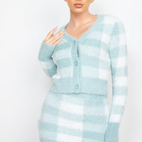 Plaid Button-front Cropped Sweater Cardigan - Passion 4 Fashion USA