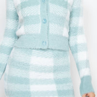 Plaid Button-front Cropped Sweater Cardigan - Passion 4 Fashion USA