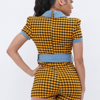 Plaid Print Denim Romper - Passion 4 Fashion USA