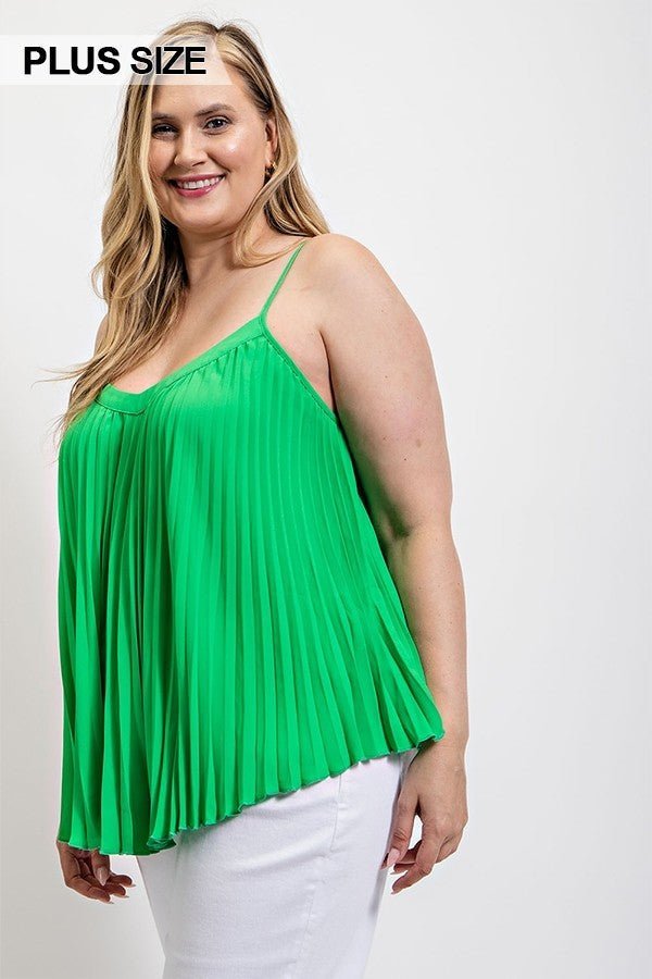 Pleated Tank Top With Adjustable Strap - Passion 4 Fashion USA