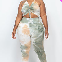 Plus Adjustable Ruched Crop Top And Leggings Set - Passion 4 Fashion USA