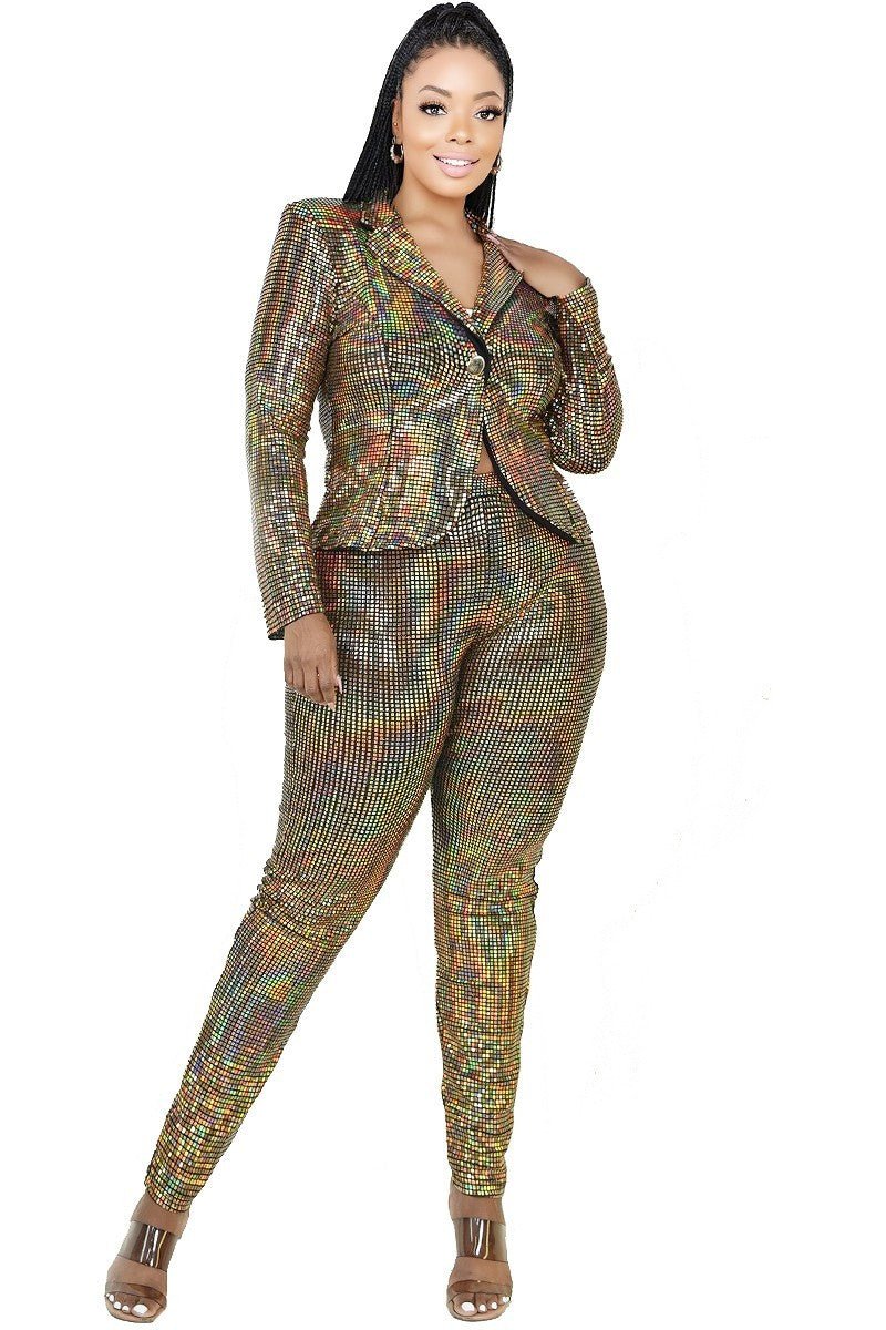 Plus Disco Metallic Sequins 2 Piece Jacket Set - Passion 4 Fashion USA