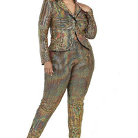 Plus Disco Metallic Sequins 2 Piece Jacket Set - Passion 4 Fashion USA