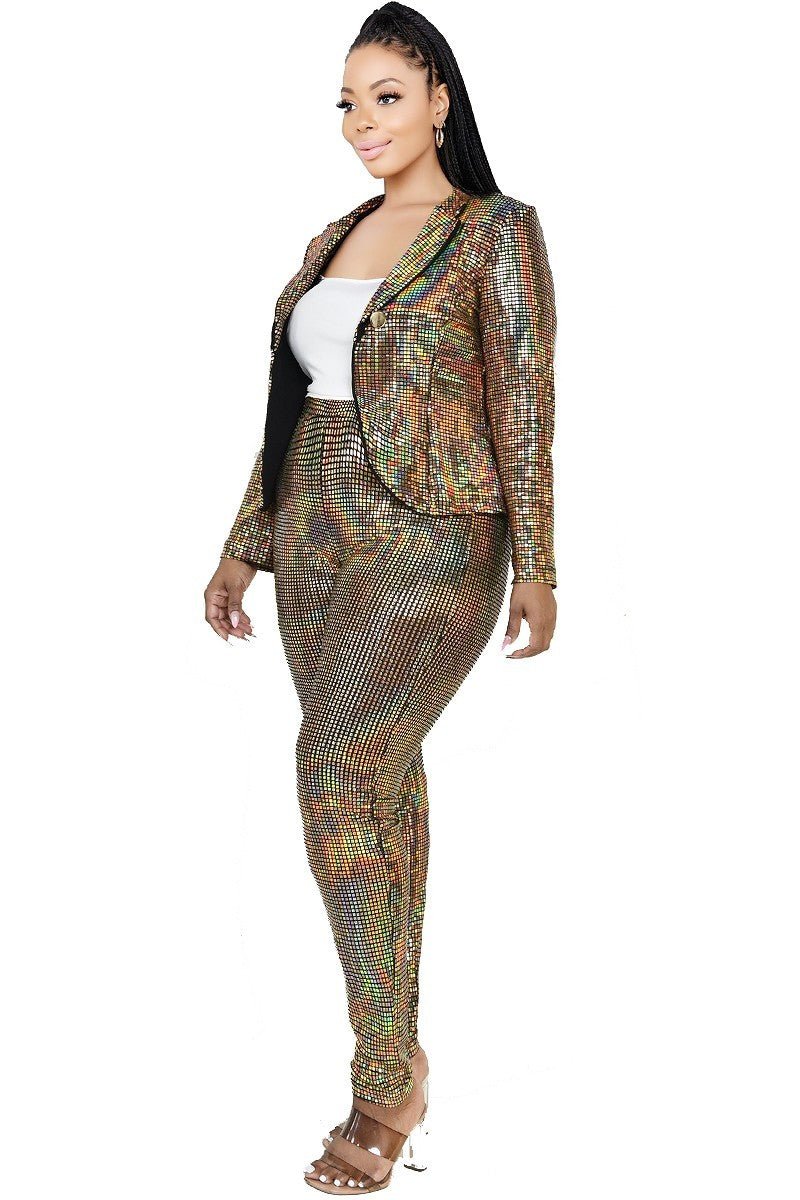 Plus Disco Metallic Sequins 2 Piece Jacket Set - Passion 4 Fashion USA
