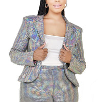 Plus Disco Metallic Sequins 2 Piece Jacket Set - Passion 4 Fashion USA