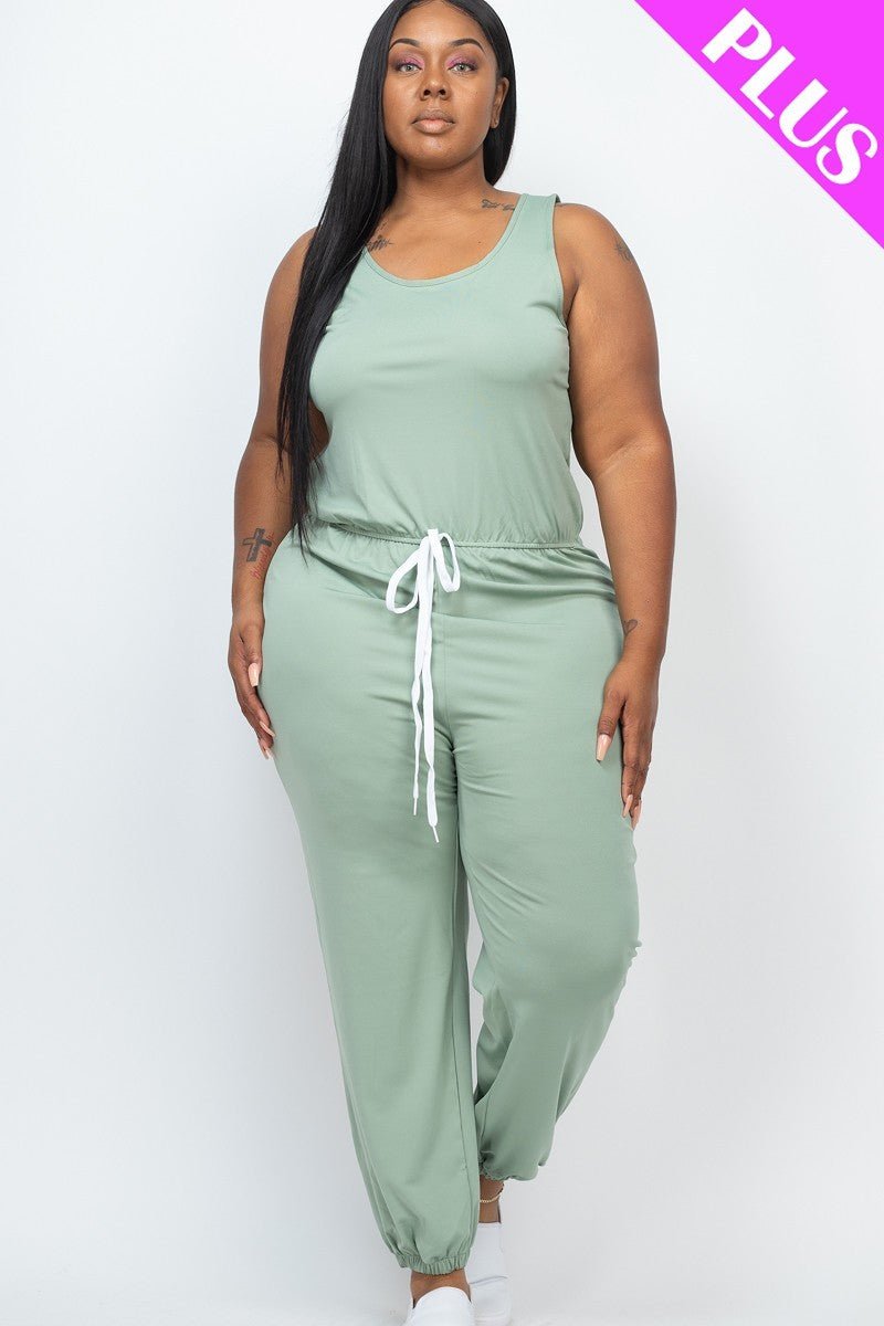 Plus Elasticized Waist Jogger Jumpsuit - Passion 4 Fashion USA