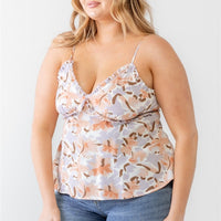 Plus Floral Print Woven Ruffle Sleeveless Back Zipper Tank Top - Passion 4 Fashion USA