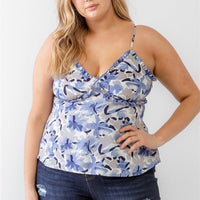 Plus Floral Print Woven Ruffle Sleeveless Back Zipper Tank Top - Passion 4 Fashion USA