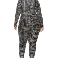 Plus Geo Pattern Glitter Printed Jumpsuit - Passion 4 Fashion USA