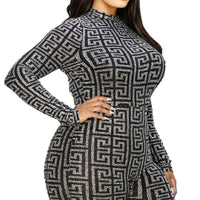 Plus Geo Pattern Glitter Printed Jumpsuit - Passion 4 Fashion USA
