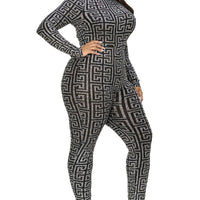 Plus Geo Pattern Glitter Printed Jumpsuit - Passion 4 Fashion USA