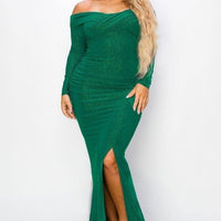 Plus Long Sleeve Off Shoulder Night Party Maxi Dress - Passion 4 Fashion USA