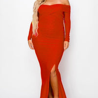 Plus Long Sleeve Off Shoulder Night Party Maxi Dress - Passion 4 Fashion USA