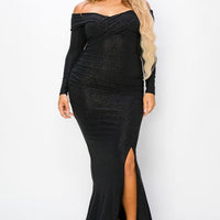 Plus Long Sleeve Off Shoulder Night Party Maxi Dress - Passion 4 Fashion USA