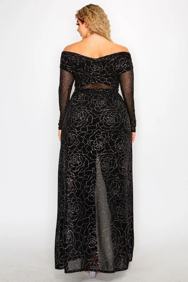 Plus Mesh Glitter See-through -cross Shoulder Wrap Maxi Dress - Passion 4 Fashion USA