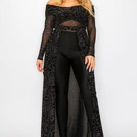 Plus Mesh Glitter See-through -cross Shoulder Wrap Maxi Dress - Passion 4 Fashion USA