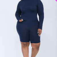 Plus Mock Neck Top & Biker Shorts Set - Passion 4 Fashion USA