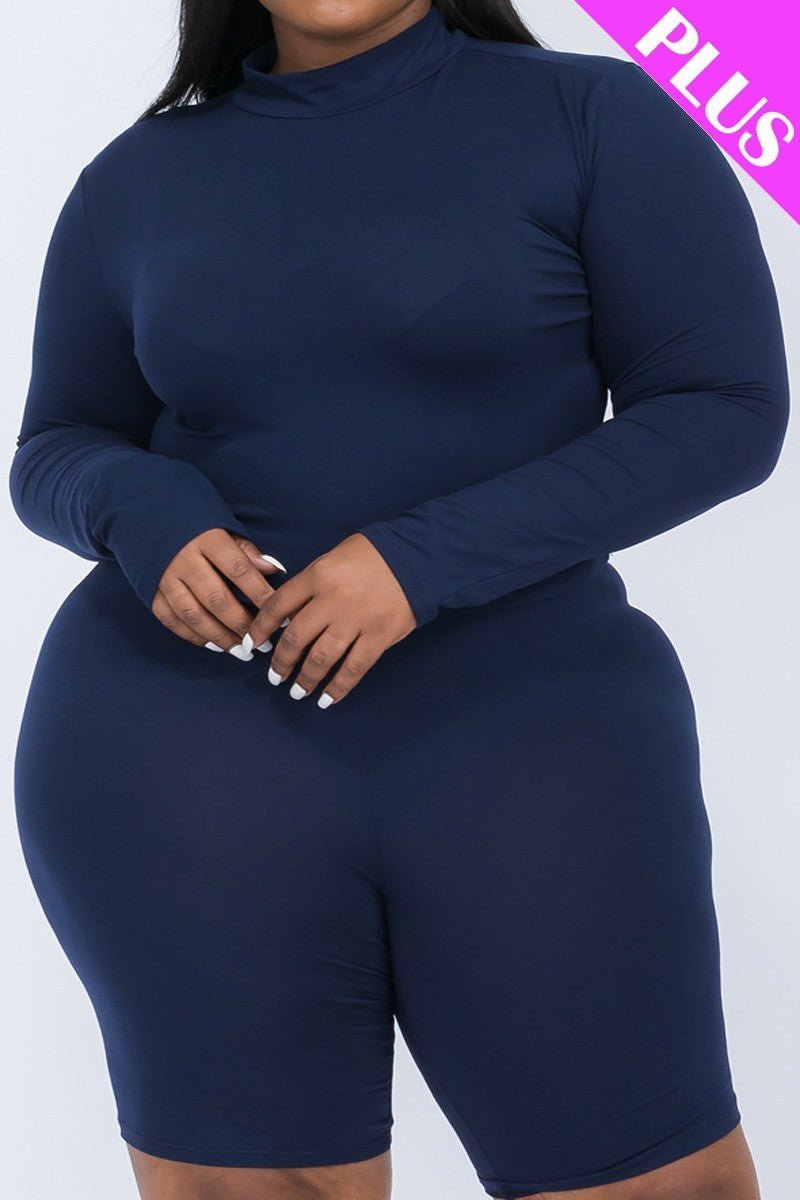 Plus Mock Neck Top & Biker Shorts Set - Passion 4 Fashion USA