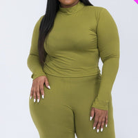 Plus Mock Neck Top & Biker Shorts Set - Passion 4 Fashion USA