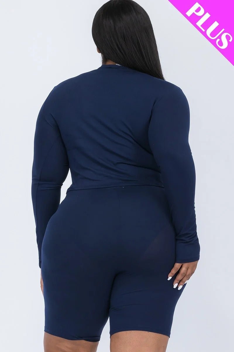 Plus Mock Neck Top & Biker Shorts Set - Passion 4 Fashion USA