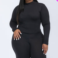 Plus Mock Neck Top & Biker Shorts Set - Passion 4 Fashion USA