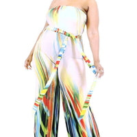 Plus Off Shoulder Color Brushed Tie Waist Jumpsuit - Passion 4 Fashion USA