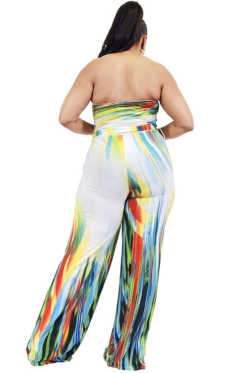 Plus Off Shoulder Color Brushed Tie Waist Jumpsuit - Passion 4 Fashion USA