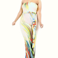 Plus Off Shoulder Color Brushed Tie Waist Jumpsuit - Passion 4 Fashion USA
