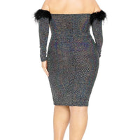 Plus Off Shoulder Feather Trim Detail Sequin Dress - Passion 4 Fashion USA