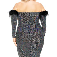 Plus Off Shoulder Feather Trim Detail Sequin Dress - Passion 4 Fashion USA
