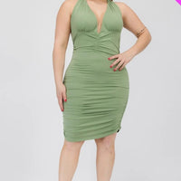 Plus Plunging Neck Crisscross Back Ruched Bodycon Mini Dress - Passion 4 Fashion USA