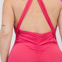 Plus Plunging Neck Crisscross Back Ruched Bodycon Mini Dress - Passion 4 Fashion USA