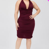 Plus Plunging Neck Crisscross Back Ruched Bodycon Mini Dress - Passion 4 Fashion USA