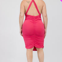 Plus Plunging Neck Crisscross Back Ruched Bodycon Mini Dress - Passion 4 Fashion USA