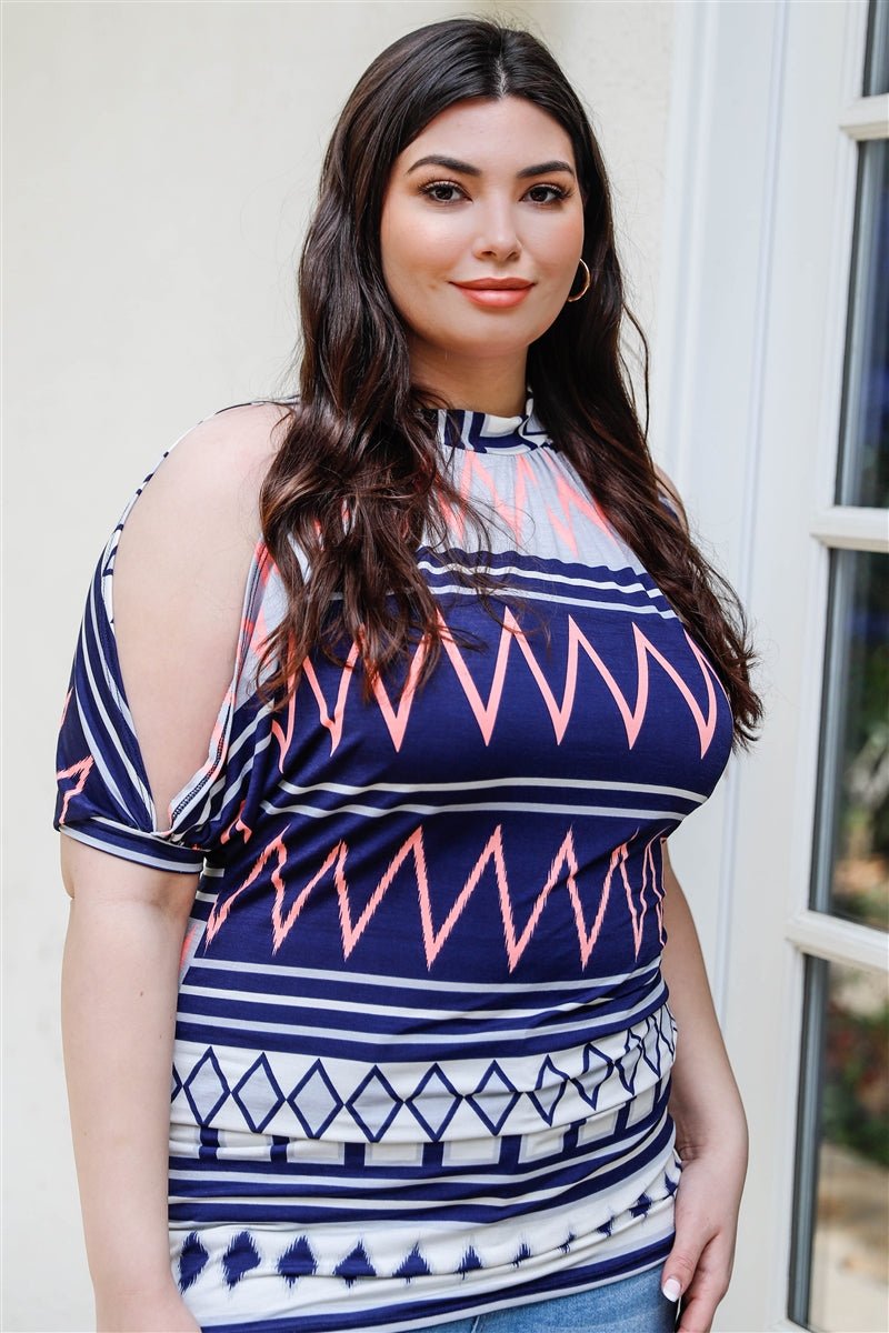 Plus Polka Dot Cold Shoulder Short Sleeve Back Self-tie Top - Passion 4 Fashion USA