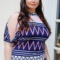 Plus Polka Dot Cold Shoulder Short Sleeve Back Self-tie Top - Passion 4 Fashion USA