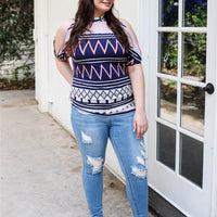 Plus Polka Dot Cold Shoulder Short Sleeve Back Self-tie Top - Passion 4 Fashion USA