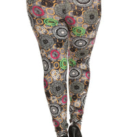 Plus Size Abstract Print, Full Length Leggings In A Slim Fitting Style With A Banded High Waist - Passion 4 Fashion USA
