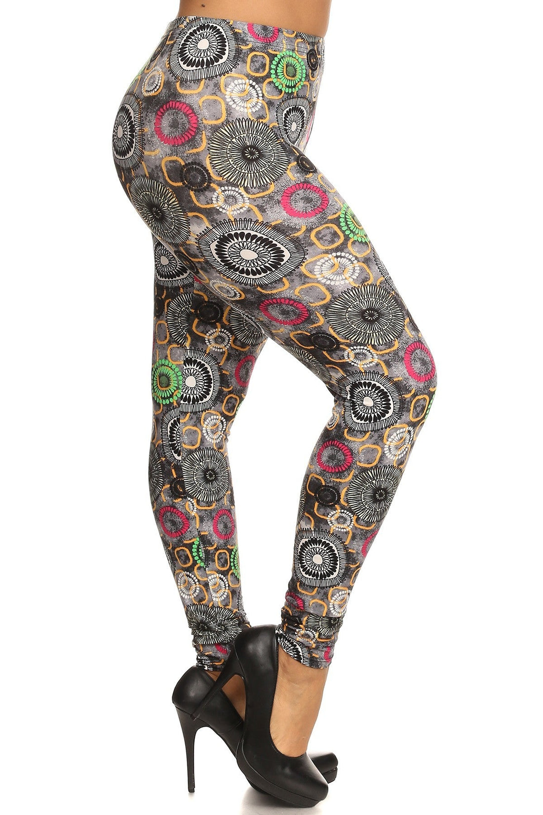 Plus Size Abstract Print, Full Length Leggings In A Slim Fitting Style With A Banded High Waist - Passion 4 Fashion USA