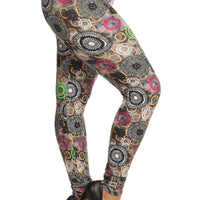 Plus Size Abstract Print, Full Length Leggings In A Slim Fitting Style With A Banded High Waist - Passion 4 Fashion USA