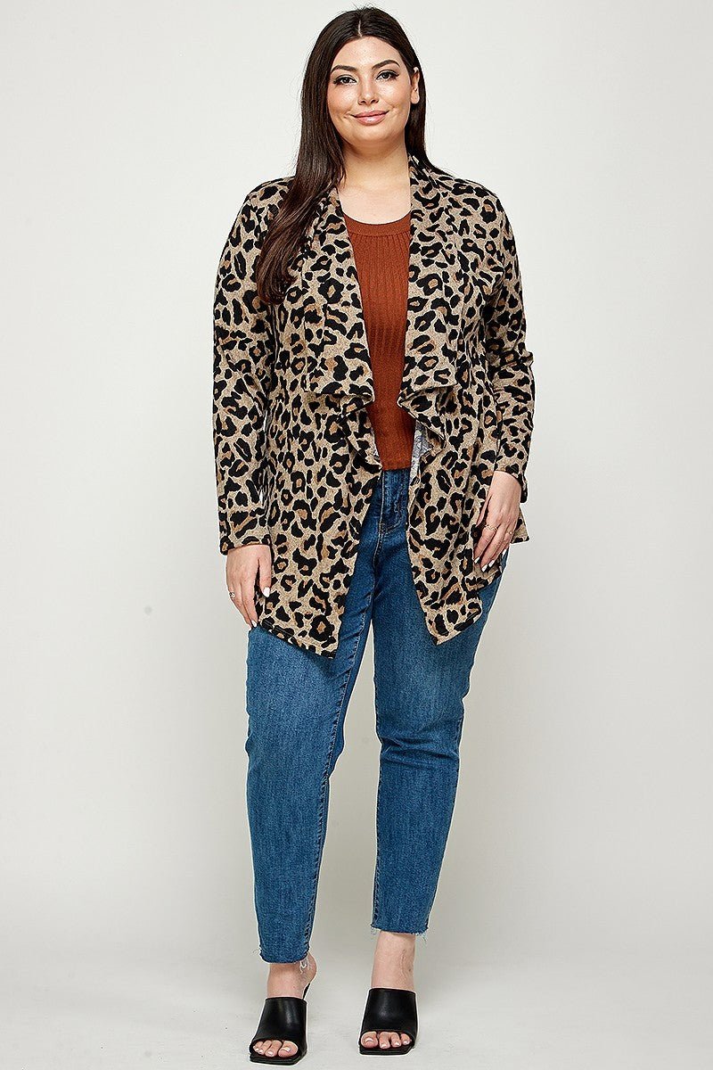 Plus Size, Animal Leopard Printed Knit Cardigan - Passion 4 Fashion USA