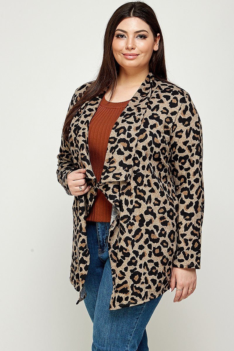 Plus Size, Animal Leopard Printed Knit Cardigan - Passion 4 Fashion USA