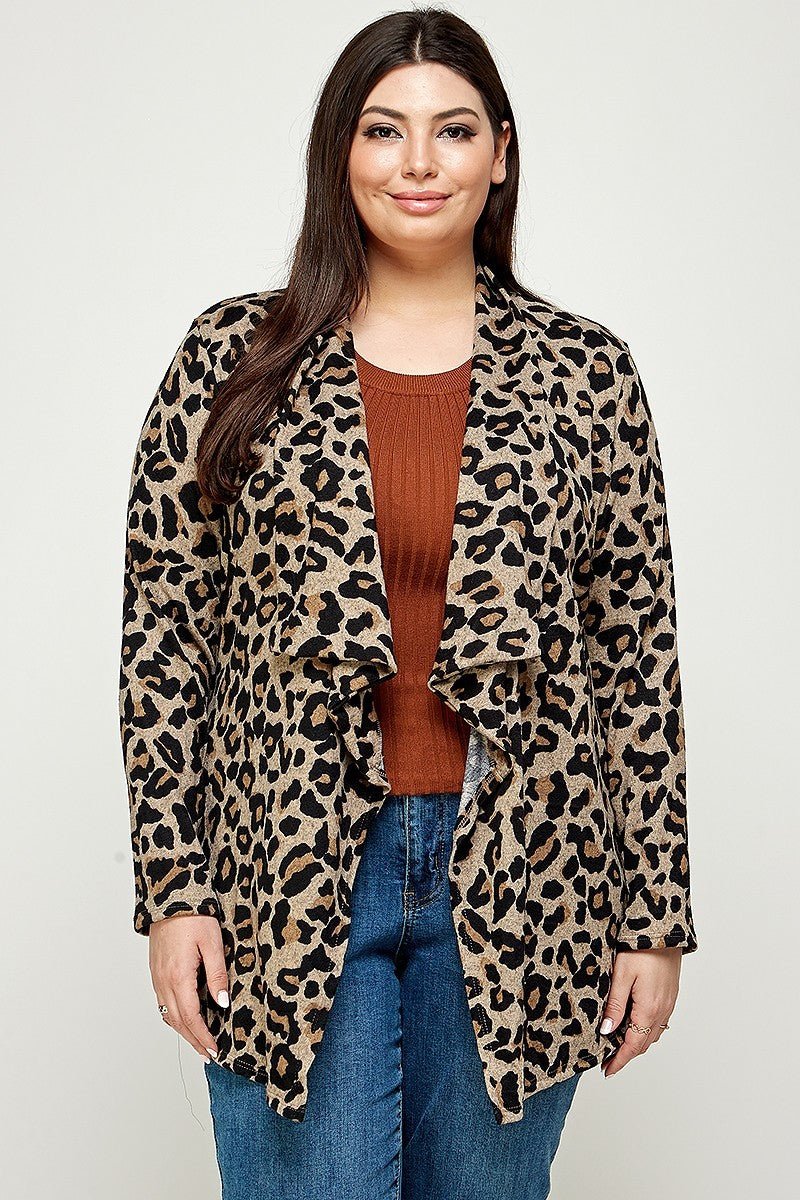 Plus Size, Animal Leopard Printed Knit Cardigan - Passion 4 Fashion USA