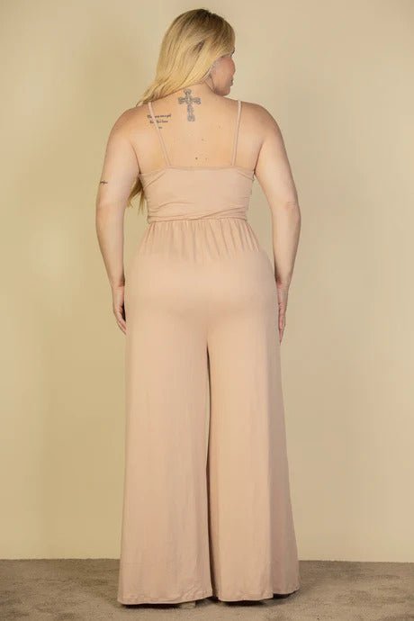 Plus Size Button Front Wide Leg Jumpsuit - Passion 4 Fashion USA