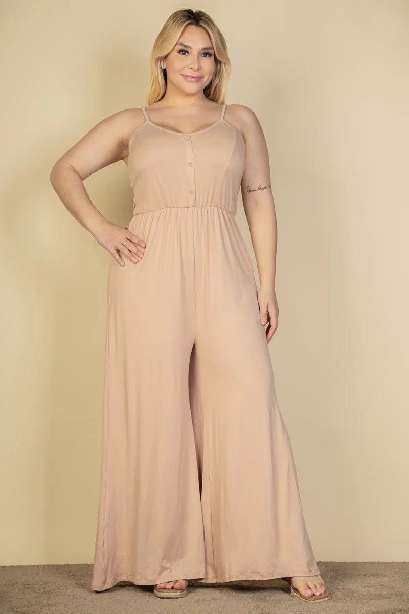 Plus Size Button Front Wide Leg Jumpsuit - Passion 4 Fashion USA