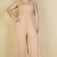 Plus Size Button Front Wide Leg Jumpsuit - Passion 4 Fashion USA