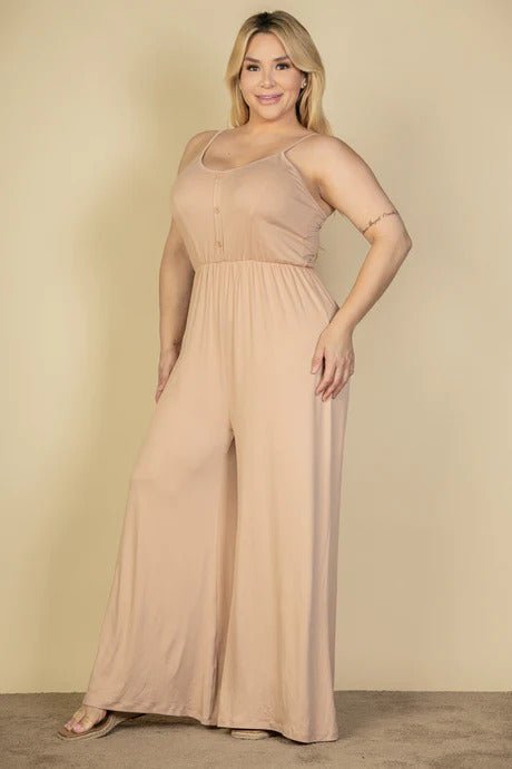 Plus Size Button Front Wide Leg Jumpsuit - Passion 4 Fashion USA