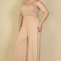 Plus Size Button Front Wide Leg Jumpsuit - Passion 4 Fashion USA