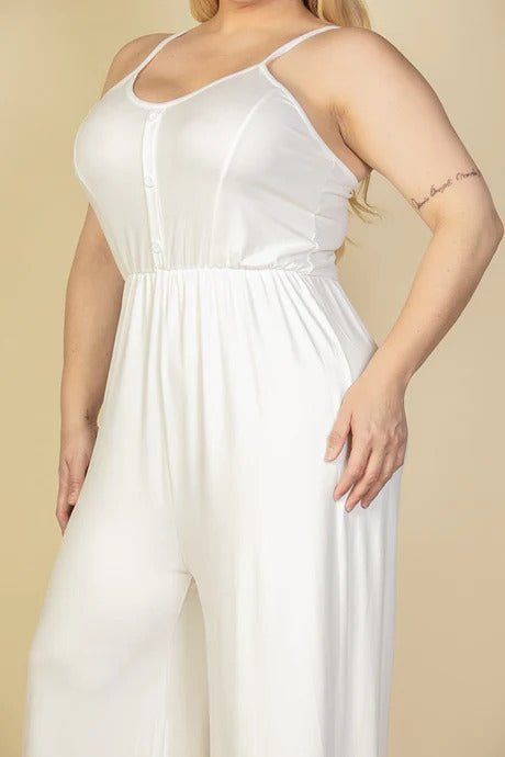 Plus Size Button Front Wide Leg Jumpsuit - Passion 4 Fashion USA